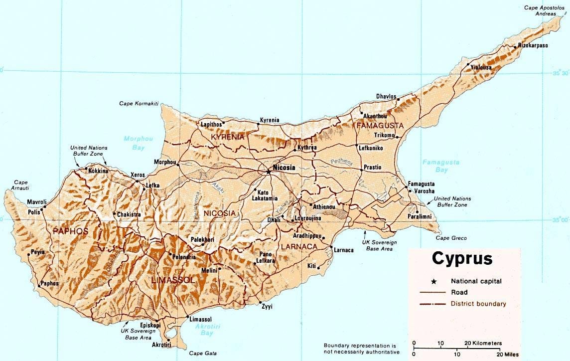 paphos સાયપ્રસ નકશો પ્રવાસી